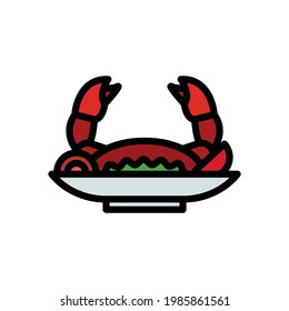 Crab Vector Icon in Filled Outline Style. Crab is one of the Seafood Dishes. Vector illustration icon can be used for an app, website, or part of a logo.