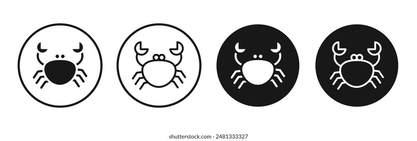 Crab Vektorgrafik Icon Set schwarz gefüllt und umrissen Stil.