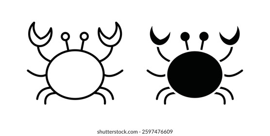 Crab vector icon set black filled and outlined style.
