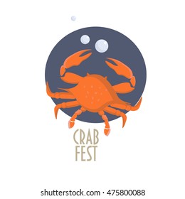 Crab Vector illustration. Seafood Festival or sea market concept. Vector isolated crab could be used as icon, sticker, crab fest sign, book illustration, seafood restaurant menu cover. Crustacean.