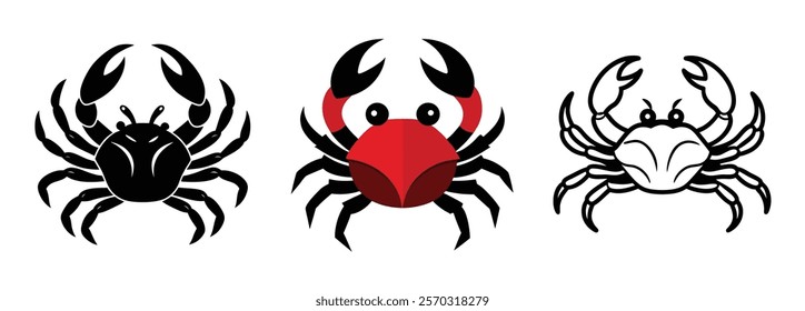 Crab, vector, illustration, set, seafood, ocean, marine, animal, crustacean, clipart, digital, art, design, sea, graphic