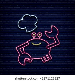 Crab, vector image, crab cook. Logo, cartoon. Scullion, Neon, signboard, logo, icon