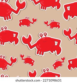 Crab, vector image, drawing cartoon pattern, texture, background. Seamless image