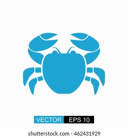 Crab vector. Isolated blue icon on white background.