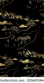 crab vector japanese chinese nature ink illustration engraved sketch traditional textured seamless pattern black