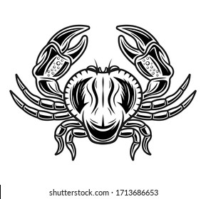 Crab vector object or design element in vintage monochrome style isolated on white background