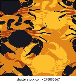 Crab in a vertical pattern, seamless vector background.