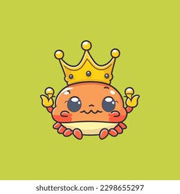 A crab wearing a crown, a cute mascot for an animal with two worlds, with a flat cartoon design. Suitable for book design, cards, presentations