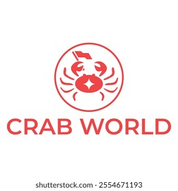 crab world flat minimalist logo design