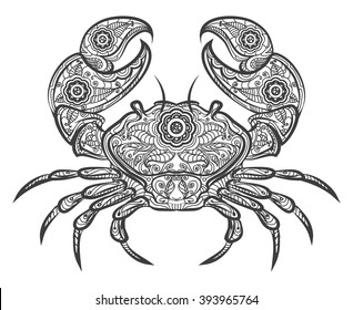 Crab zentangle icon. Vector hand drawn line image on white background