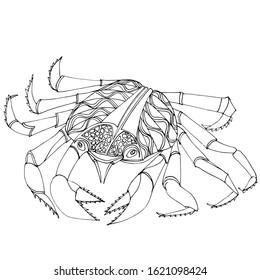 Crab. Zentangle inspired pattern for anti stress coloring book pages for adults and kids. vector illustration of sea animals. Coloring book for preschool. It can be used for coloring. 