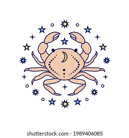 Crab zodiac sign in line art style on white background.