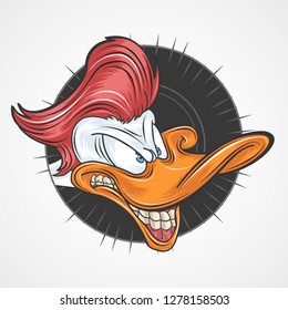 crabby duck head with classic-style hair looks very sadistic