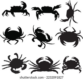 Crabs black silhouette and vector art. This is an editable and printable eps file.