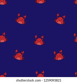 Crabs, hand drawn seamless pattern. Marine background vector. Decorative cute wallpaper, good for printing. Colorful overlapping backdrop. 