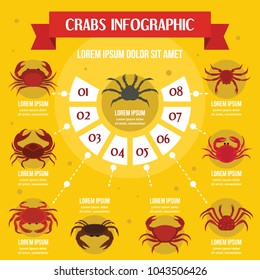 Crabs infographic banner concept. Flat illustration of crabs infographic vector poster concept for web