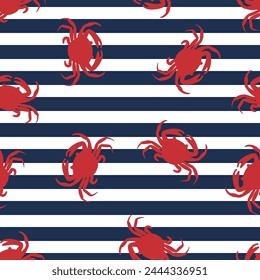 Crabs marine stripes. Summer pattern vector seamless repeat pattern.