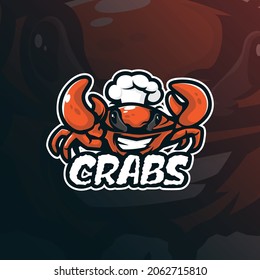 Crabs mascot logo design vector with modern illustration concept style for badge, emblem and t shirt printing. Smart chef crabs illustration.