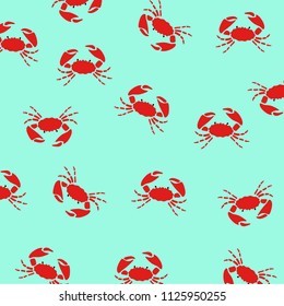  Crabs on blue background. Summer pattern.