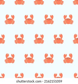 Crabs pattern. Cartoon pattern with crabs. Red cartoon crab for kids illustration.