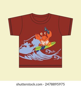 crabs playing surfing on the beach,design cartoon vector illustration