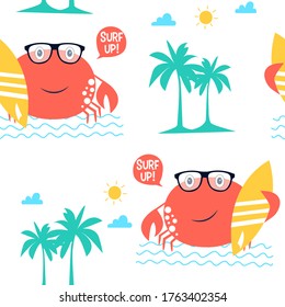 Crabs seamless pattern print design. Vector illustration design for fashion fabrics, textile graphics, prints.	