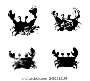 Krabben setzen schwarzen Stempel auf weißem Hintergrund. Crab-Print