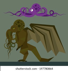 Cracen and Cthulu - flat design Simple illustration in the flat style, colors easy to change