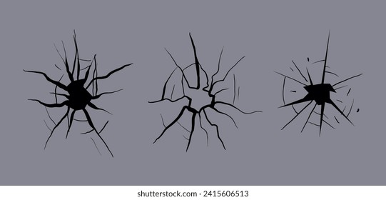 Crack broken glass crash cracked mirror isolated set. Vector graphic design illustration