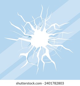 Crack broken window glass screen crash concept. Vector flat graphic design illustration