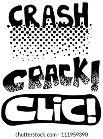 crack clic crash graphic text set