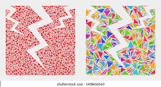 Crack collage icon of triangle items which have various sizes and shapes and colors. Geometric abstract vector illustration of crack.