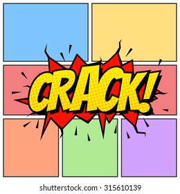 Crack Comic Book Cartoon Background Though Speech Scream Bubble Effects Onomatopoeia