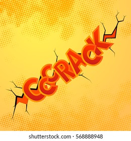 Crack comics sound effect with halftone pattern on yellow background