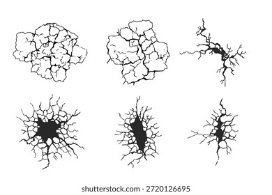 Riss Betonwand Textur, Boden Boden gebrochen Effekt. Horizontale Brüche auf der Landoberfläche. Trockener Boden. Durch Erdbebenriss und -bruch beschädigt.
