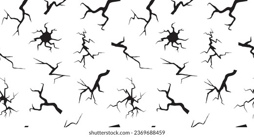 Crack cracked ground seamless pattern, earthquake texture effect, hole wall background, ice, glass, egg, dry fissure on land surface, break from disaster or drought, fractures bg. Vector illustration