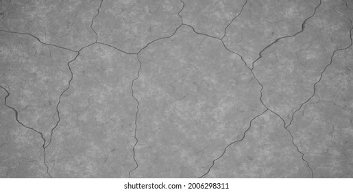 Crack Dark Gray Concrete Texture. Broken Cement Wall Or Floor Background With Cracks, Scratches And Chips. Horizontal Stone Grunge Texture. 3d Realistic Vector Illustration