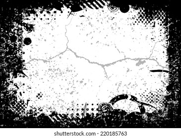 Crack  Distress Texture with Grunge Border Frame. Abstract Background Template. 
