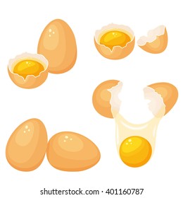 Crack eggs with yolks set. Baking and cooking Ingredients. Eggshell and proteins. Healthy organic food. Diet. Raw and broken