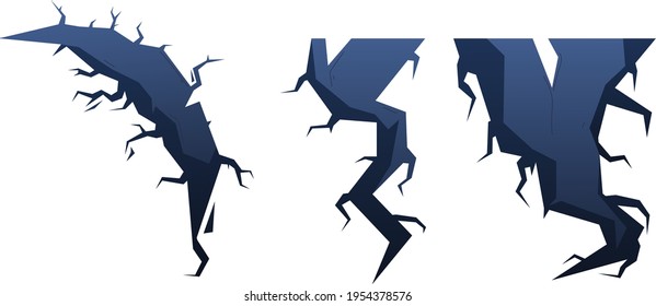 Defecto extremo de grieta, efecto de daño superficial, aislado en blanco, colapso de hormigón, diseño, ilustración vectorial de estilo plano.