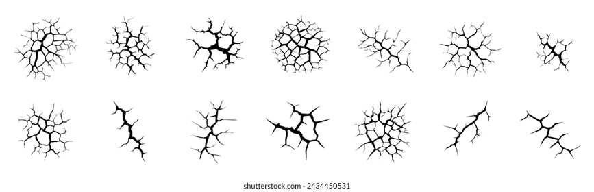 Crack fractures of wall or floor break effect, vector texture background. Cracks pattern effect of ground concrete damage, fractured fissure or split lines of stone destruction or glass crackle