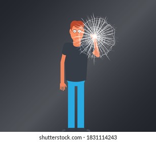 Crack in the glass. The man broke the glass, vector illustration