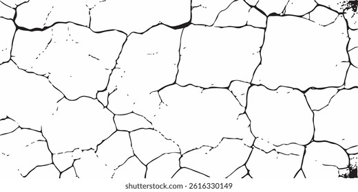 crack ground for abstract background on white background. White black grey wall, floor with cracks, texture background. 