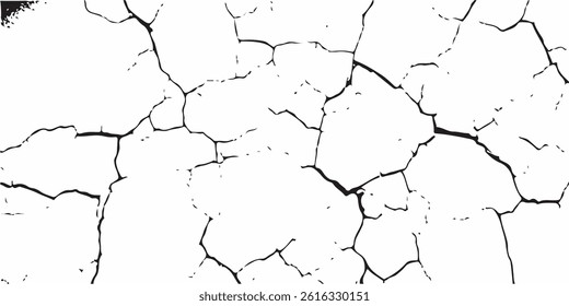 crack ground for abstract background on white background. White black grey wall, floor with cracks, texture background. 
