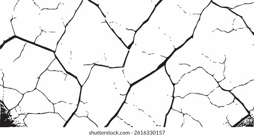 crack ground for abstract background on white background. White black grey wall, floor with cracks, texture background. 