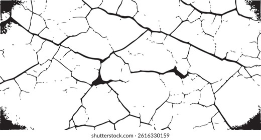 crack ground for abstract background on white background. White black grey wall, floor with cracks, texture background. 