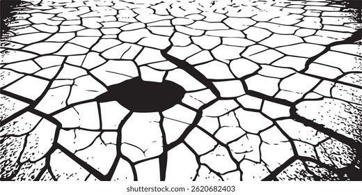 crack ground for abstract background on white background. White black grey wall, floor with cracks, texture background