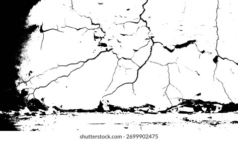 rachadura para fundo abstrato sobre fundo branco. Parede cinzenta preta branca, chão com rachaduras, fundo de textura. 