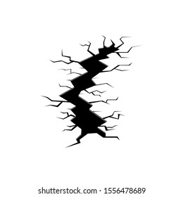 Crack in ground after earthquake. Line of split on earth. Fracture effect, gap of ground in flat style. Design crack terrain on isolated background. Graphic texture break of earth. vector eps10