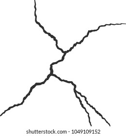 Crack in ground or on the wall. Crack after earthquake on white background.